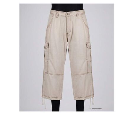 AXXANO AE1271B - Pantacourt femme à rayures beige et blanc en pur coton
