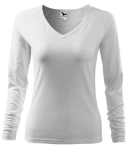 T-shirt col V - Extensible - Manches longues - Femme - MF127 - blanc