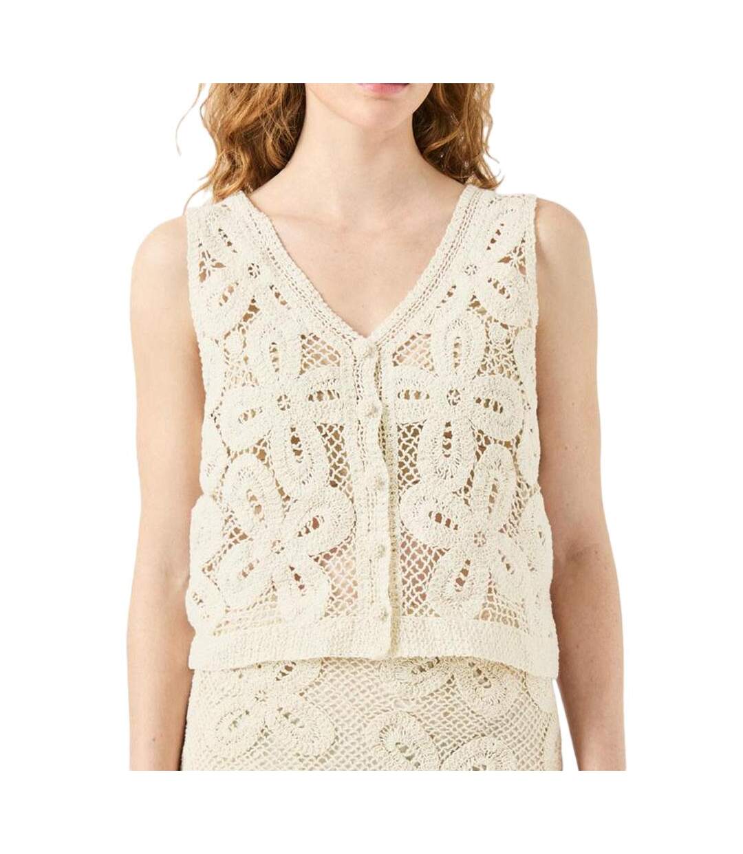 Débardeur beige femme yas crochet-1