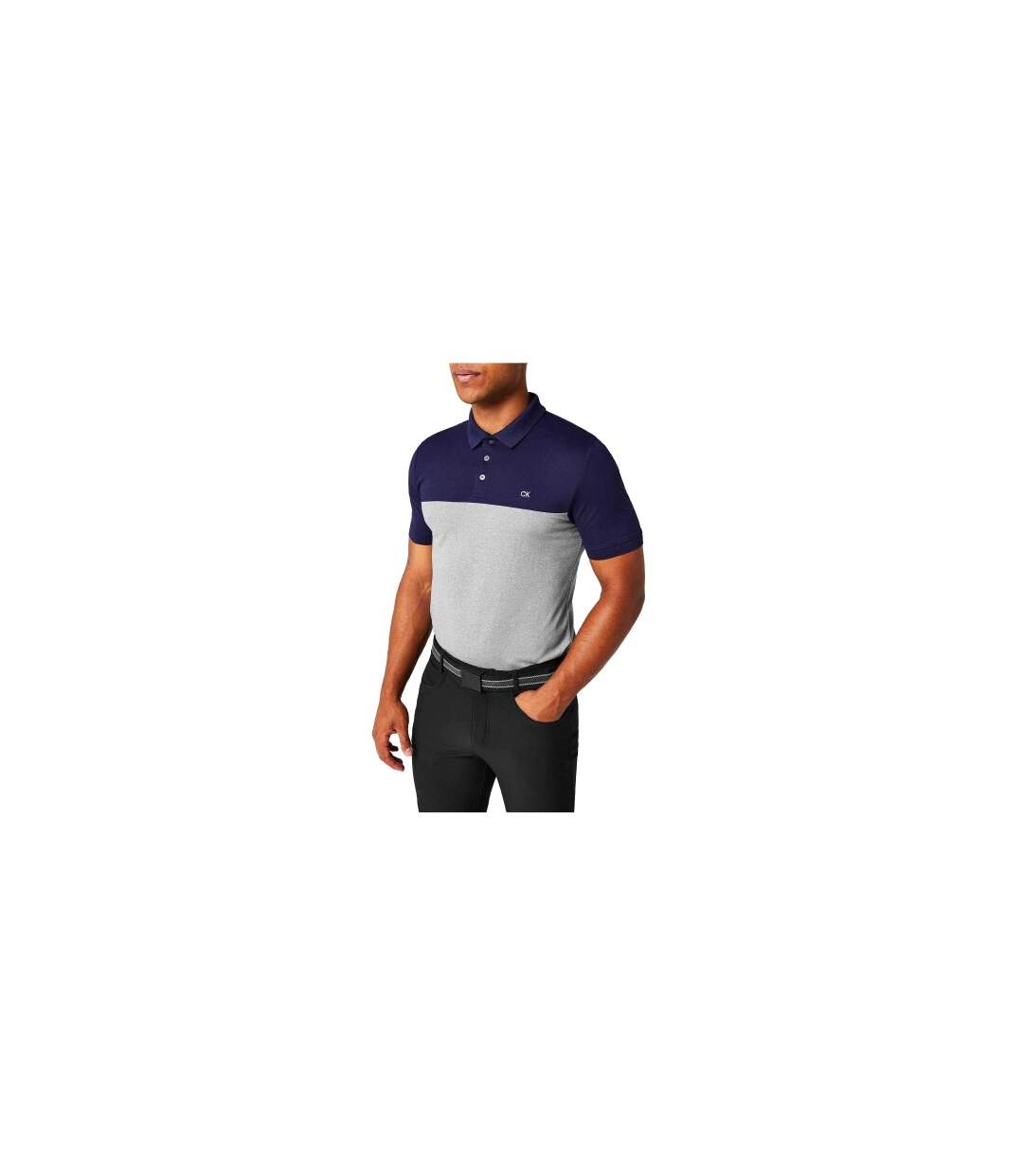 Polo Golf Motif/style Blocs De Couleurs Homme Bleu Marine Argenté Chiné Calvin Klein-1