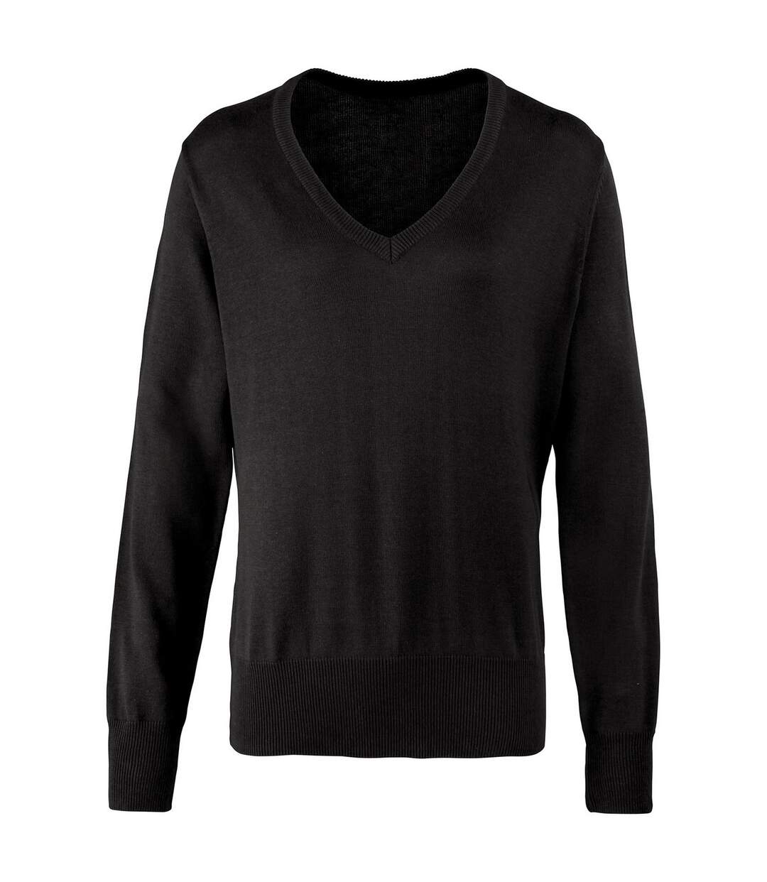 Womens/ladies knitted cotton acrylic v neck sweatshirt black Premier