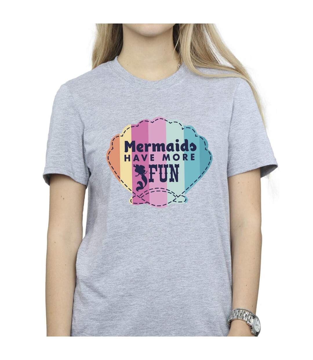 Disney Femme/Les femmes The Little Mermaid - T-shirt boyfriend en coton amusant (Gris sportif) - UTBI31050-3
