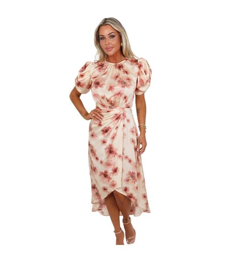 Robe Mi-longue Manches Bouffantes Motif/style Floral Femme Rose Blush AX Paris