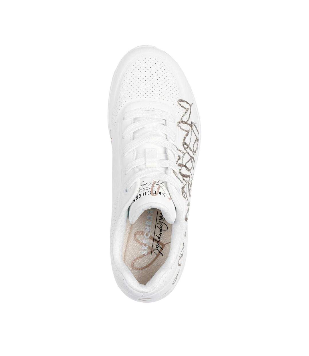 Womens/ladies Goldcrown Glitter Heart Trainers White Gold Skechers-4