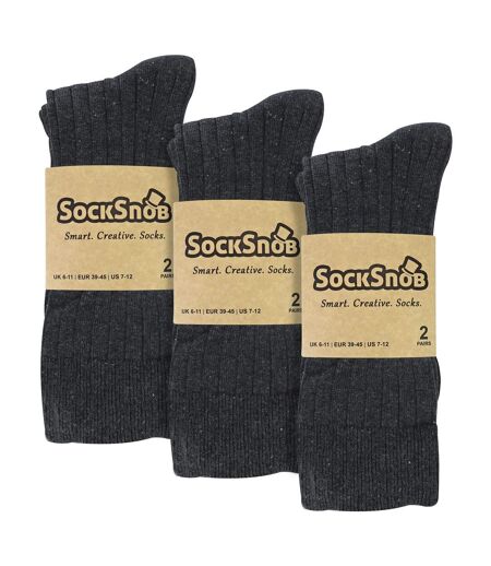 6 Pairs Mens Plain Coloured Cotton Rich Ribbed Dress Socks