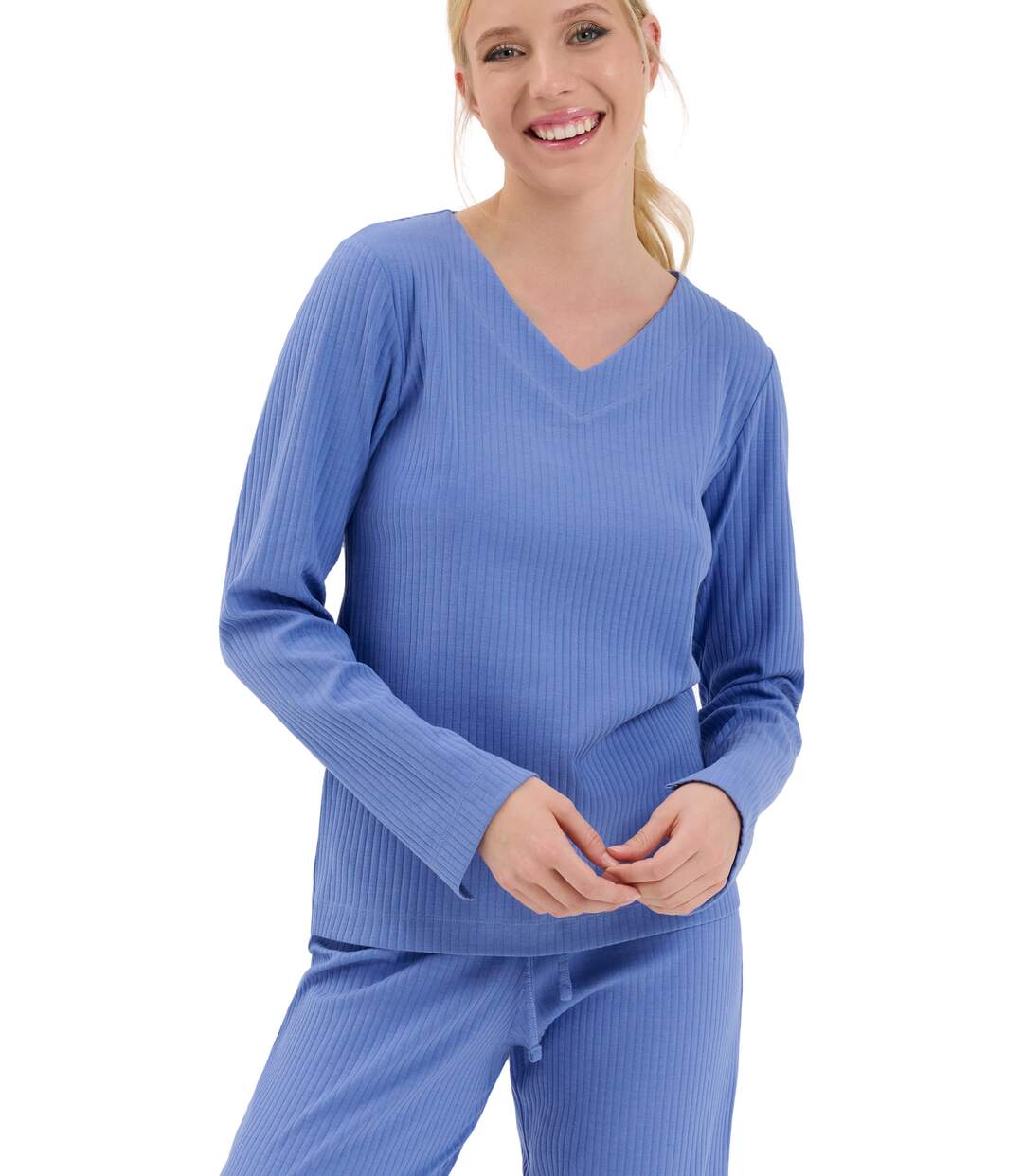 Haut pyjama top col V manches longues Lucky Lisca Cheek-1