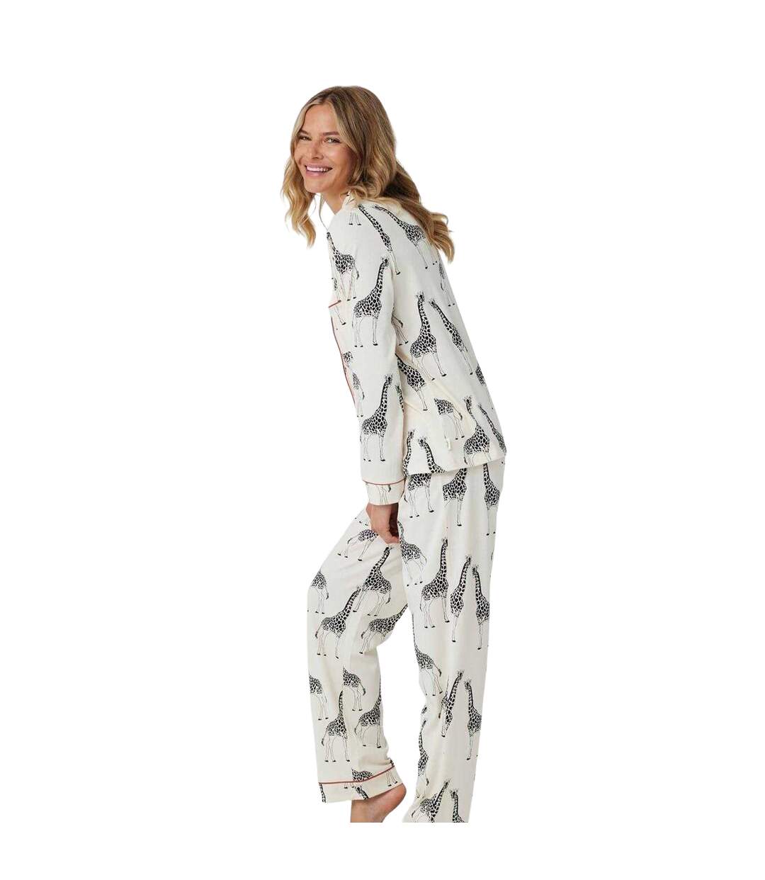 Ensemble De Pyjama Long Motif/style Girafe Femme Blanc Chelsea Peers-4