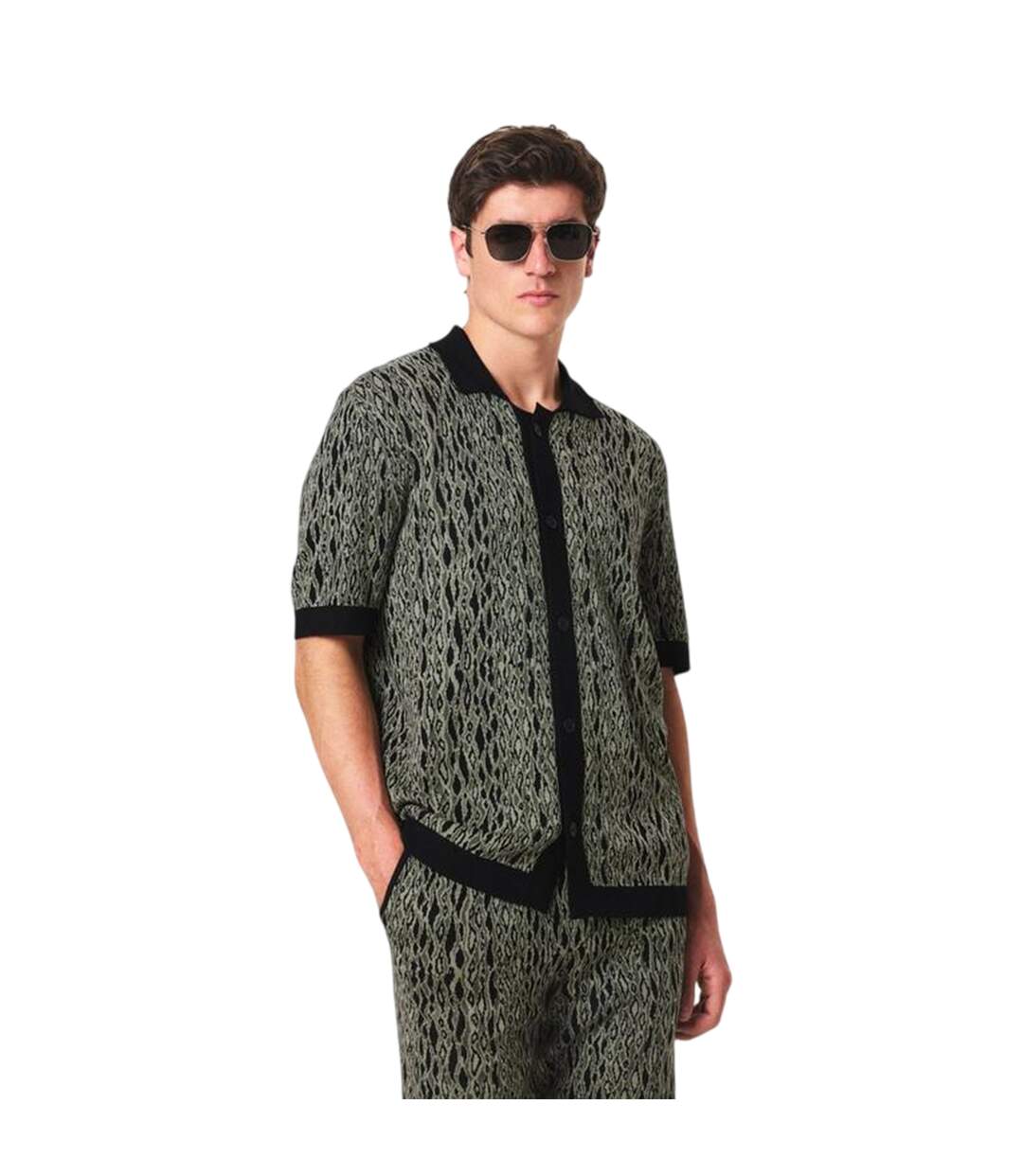 Mens Knitted Regular Short-sleeved Shirt Green Hugo-4