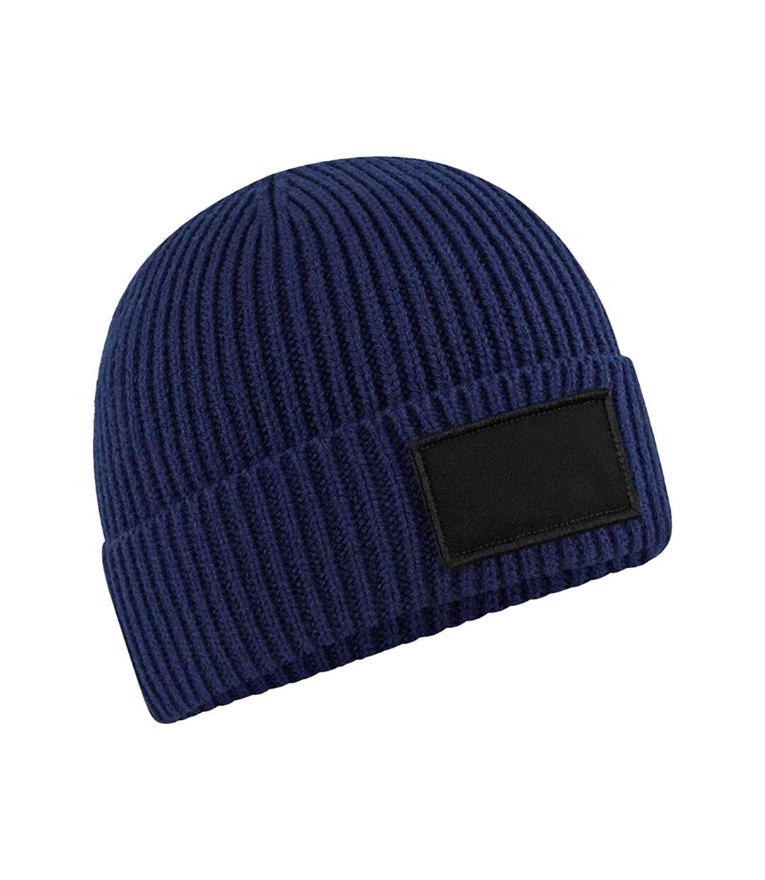 Unisex adult fashion patch beanie oxford navy/black Beechfield-1