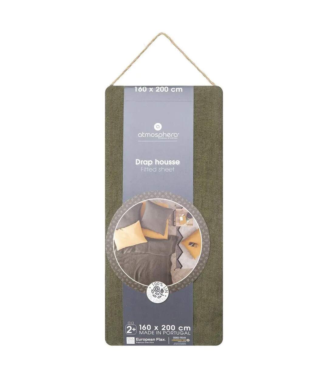 Drap Housse en Lin Adorable 160x200cm Vert Kaki-3