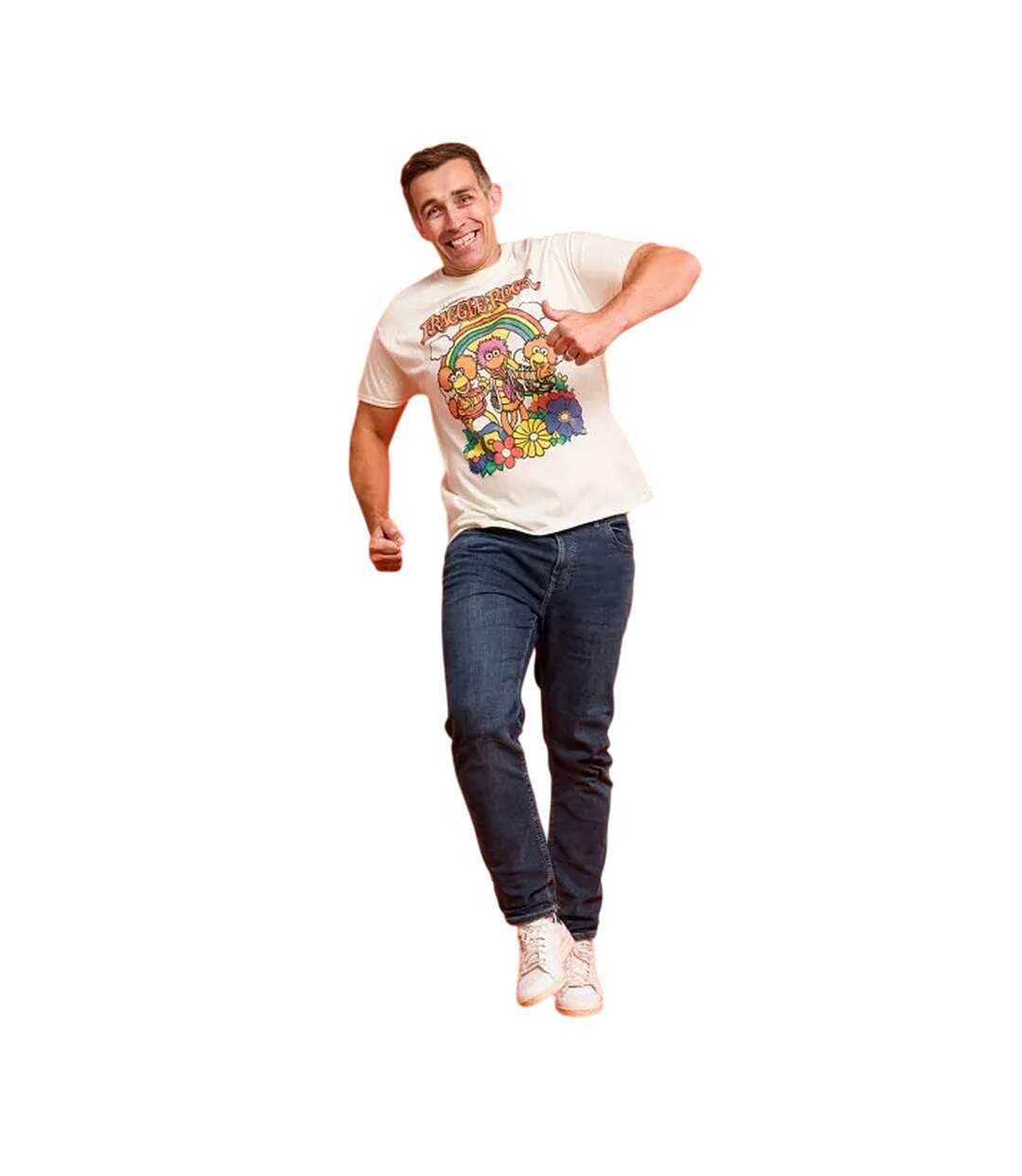 Unisex Adult Rainbow T-shirt Ecru Fraggle Rock-1