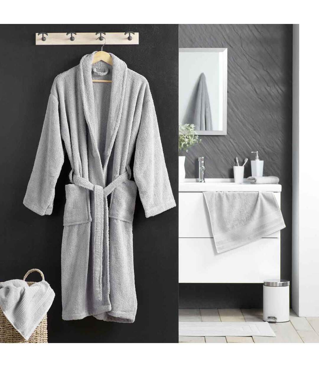 Peignoir Col Châle en Coton Tendresse Gris Perle-5