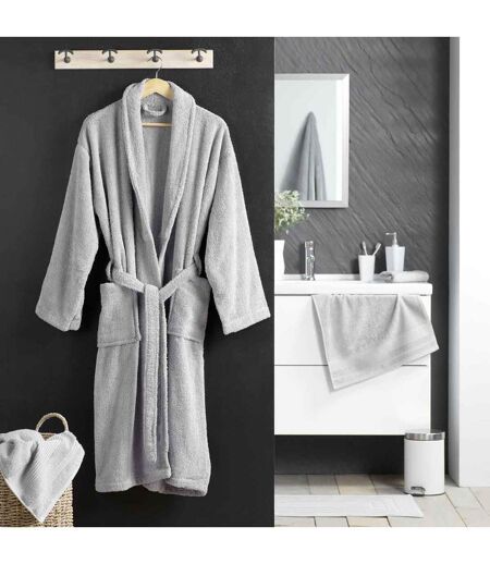 Peignoir Col Châle en Coton Tendresse Gris Perle