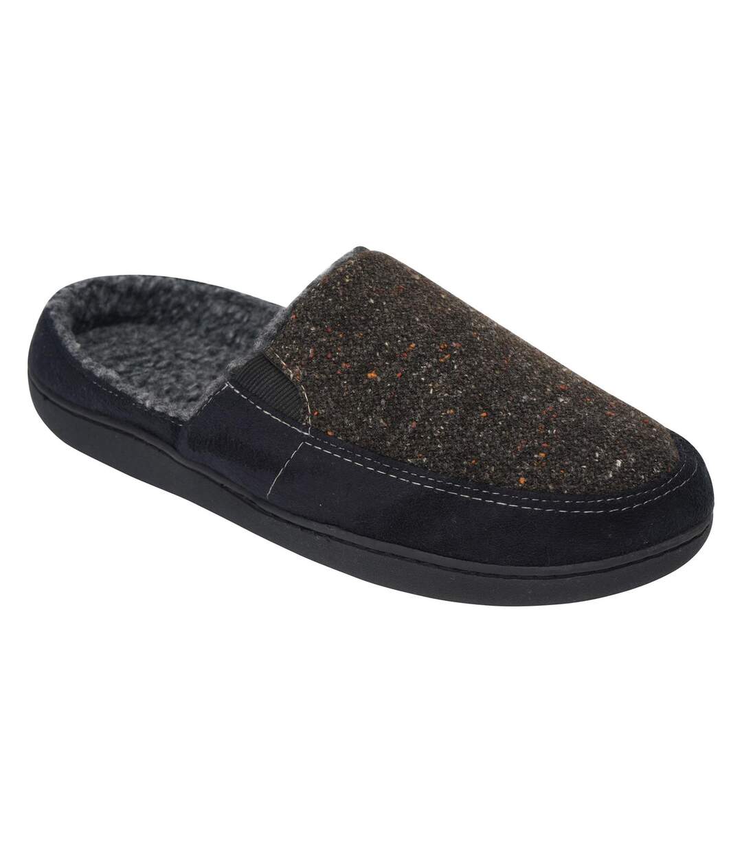 Mens Tweed Slip-on Mule Slippers Black Brown Keanu-2