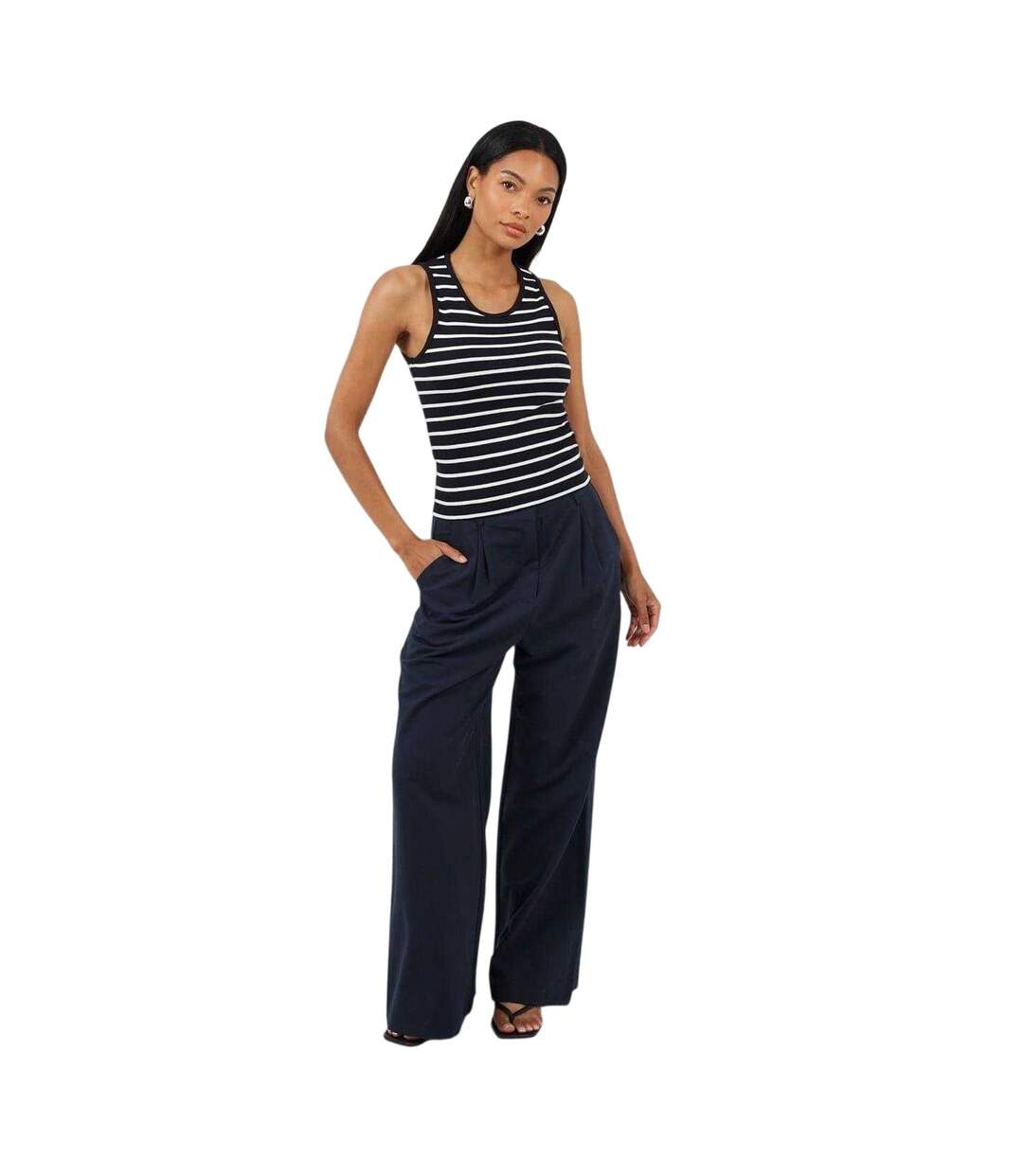 Womens/ladies Striped Tank Top Black Cream Brave Soul-4