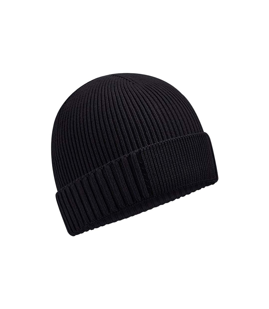 Unisex adult organic cotton engineered patch beanie black Beechfield-1