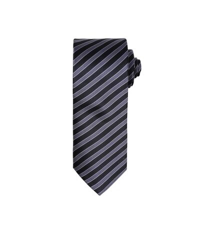 Premier Mens Double Stripe Pattern Formal Business Tie (Black/Dark Gray) (One Size)