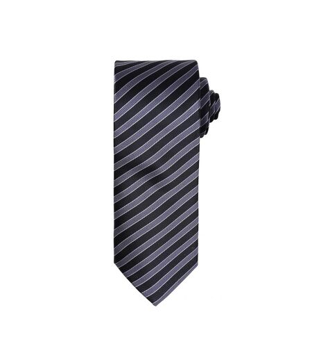 Premier Mens Double Stripe Pattern Formal Business Tie (Black/Dark Gray) (One Size)