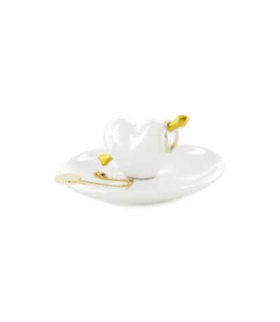 Porte Bijoux en Céramique Cœur 10cm Blanc