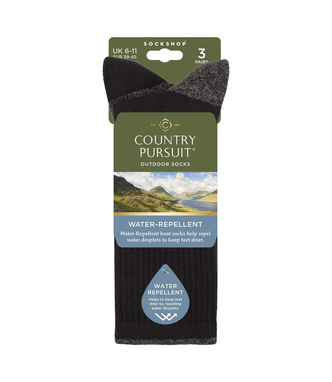 3 Pairs Mens Water Repellent Midweight Outdoor Socks for Hiking & Walking-2