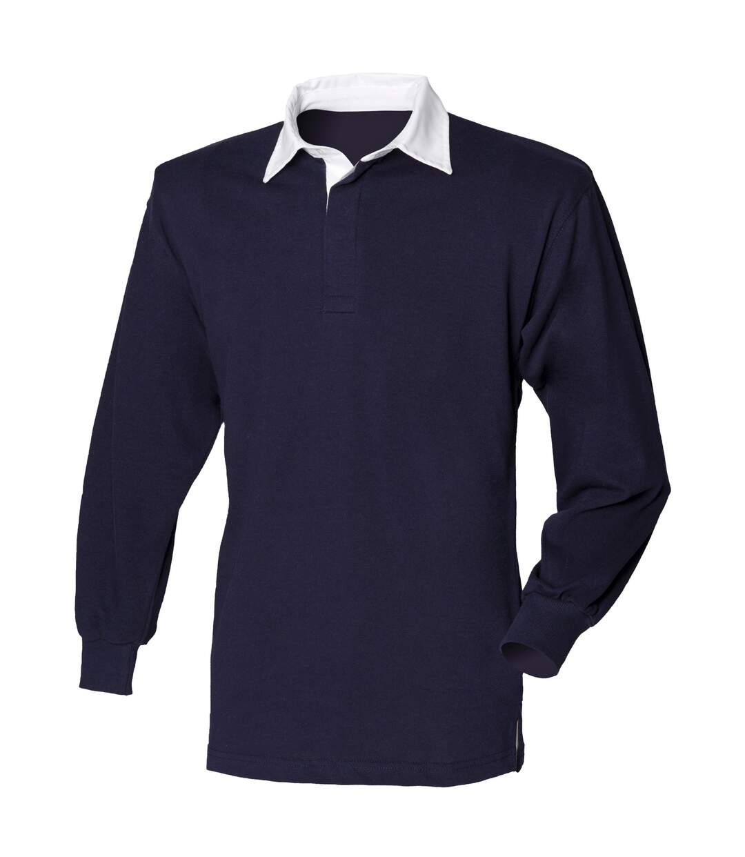 Long Sleeve Classic Rugby Polo Shirt Navy White Front Row-1