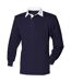 Long Sleeve Classic Rugby Polo Shirt Navy White Front Row-1