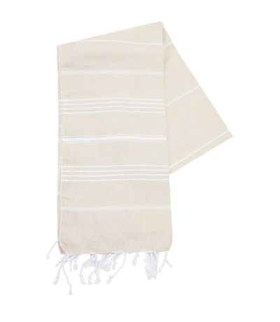 Serviette de plage - fouta - hammam - T1-HAM - beige et blanc