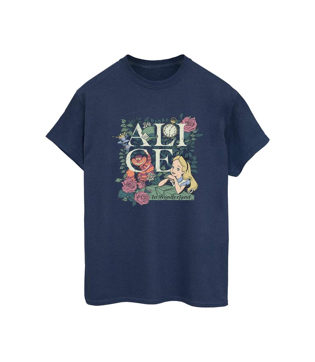 Disney - T-shirt ALICE IN WONDERLAND LEAFY GARDEN - Femme (Bleu marine) - UTBI8910-1
