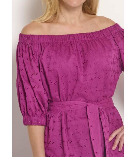 Robe courte col Bardot broderie anglaise