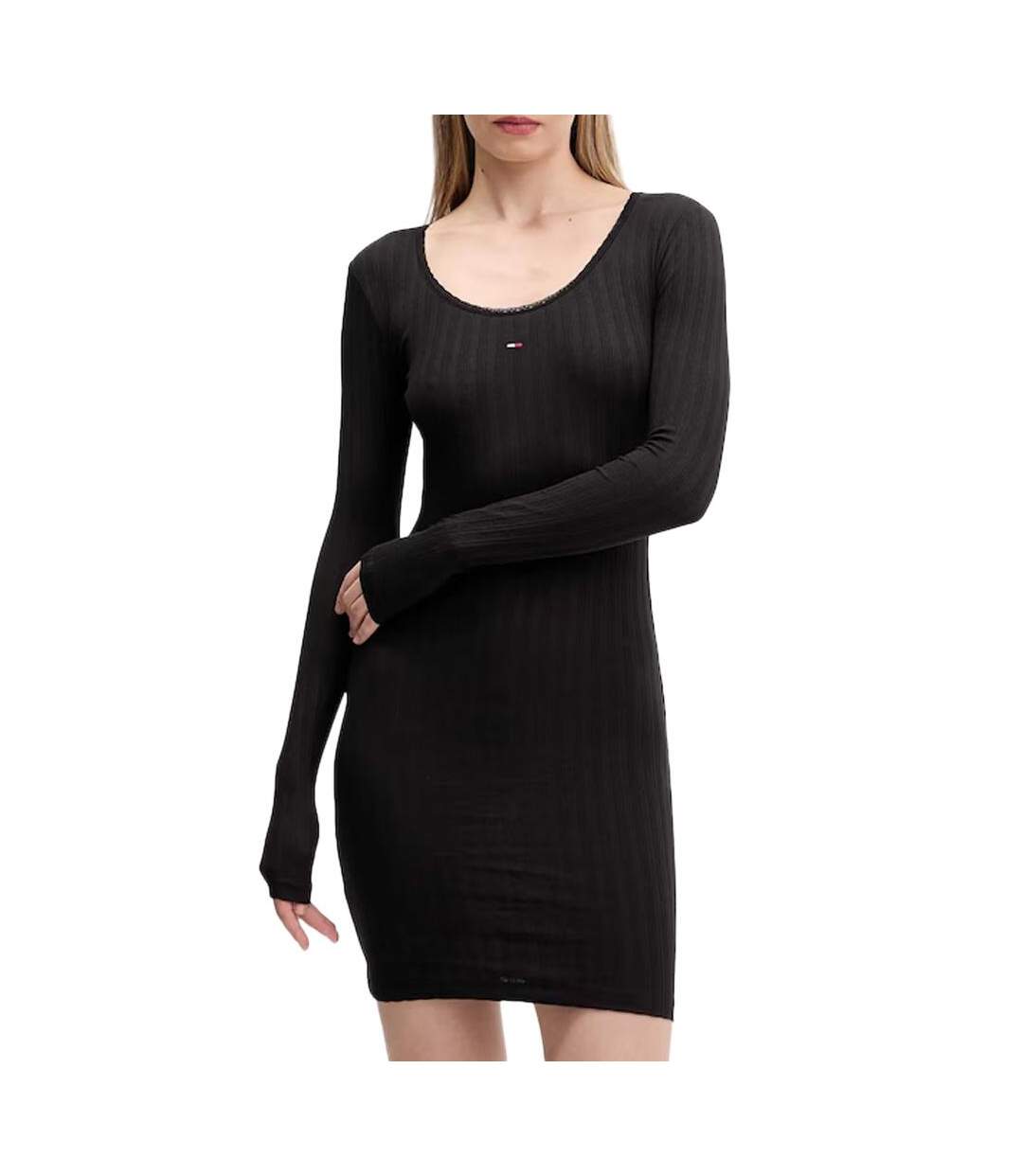 Robe noir femme tommy hilfiger tjw irregular rib-1