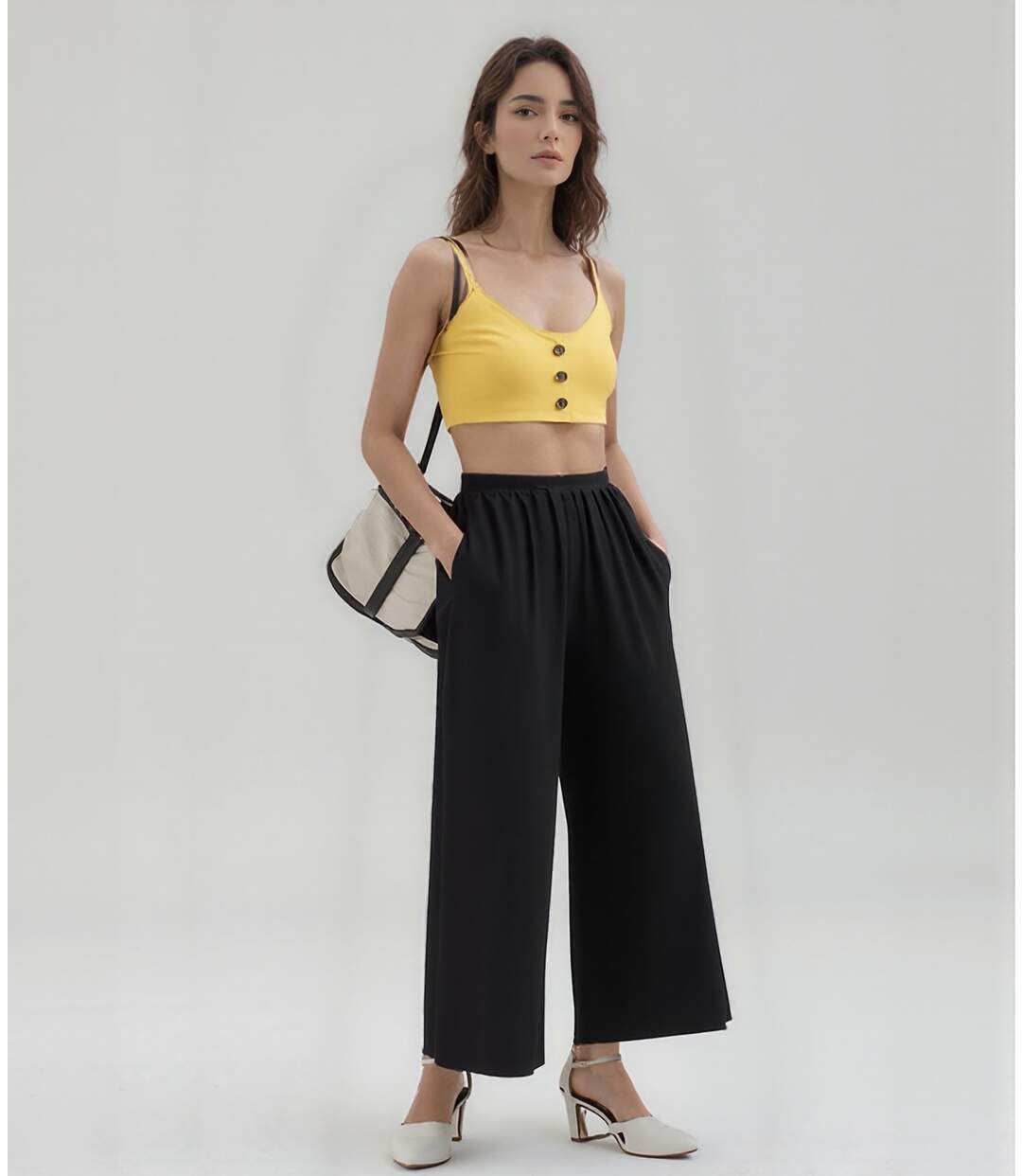 Pantalon femme coupe large de couleur noir - 100% coton - Choix intemporel-3