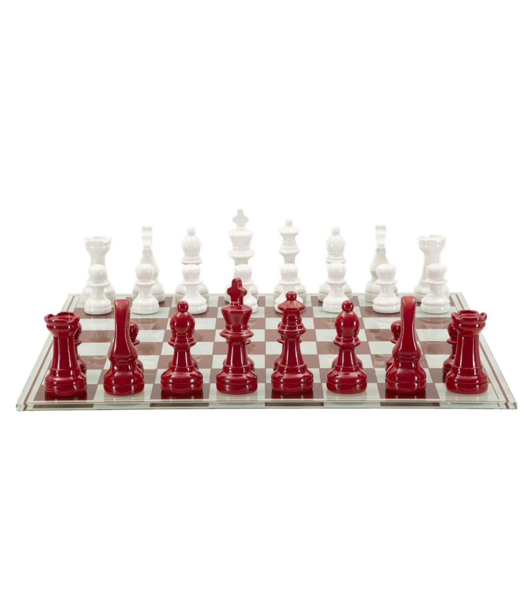 Jeu d'Échec en Verre Board 61cm Rouge & Blanc-2