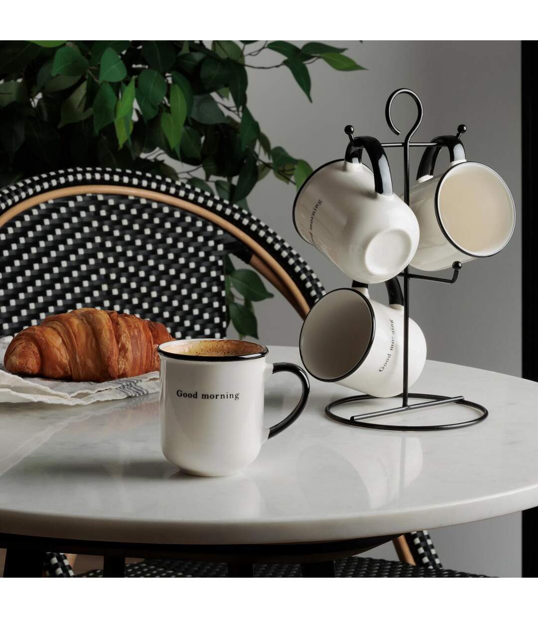Lot de 4 Mugs sur Rack Alix 20cl Blanc & Noir-4