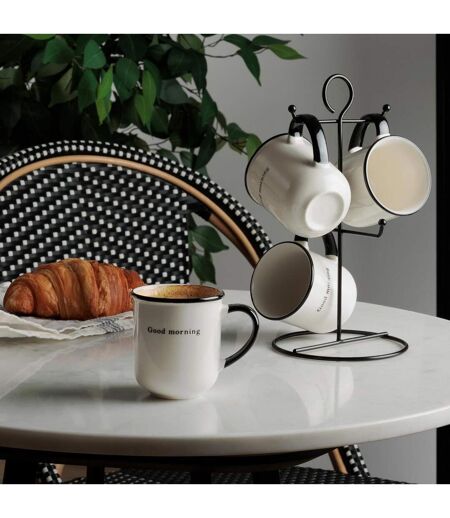 Lot de 4 Mugs sur Rack Alix 20cl Blanc & Noir