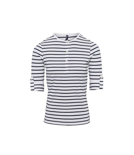 T-shirt Long John Femme Blanc Bleu Marine Premier