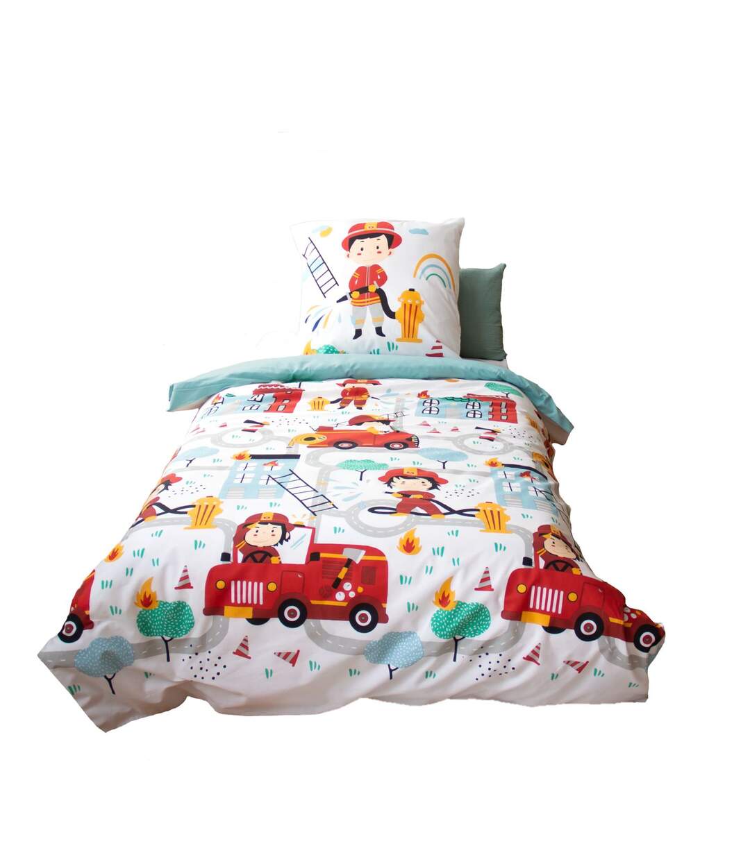 Parure de lit enfant Pompier - 100% coton adouci 57 fils - 140 x 200 cm-1