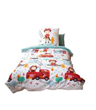Parure de lit enfant Pompier - 100% coton adouci 57 fils - 140 x 200 cm