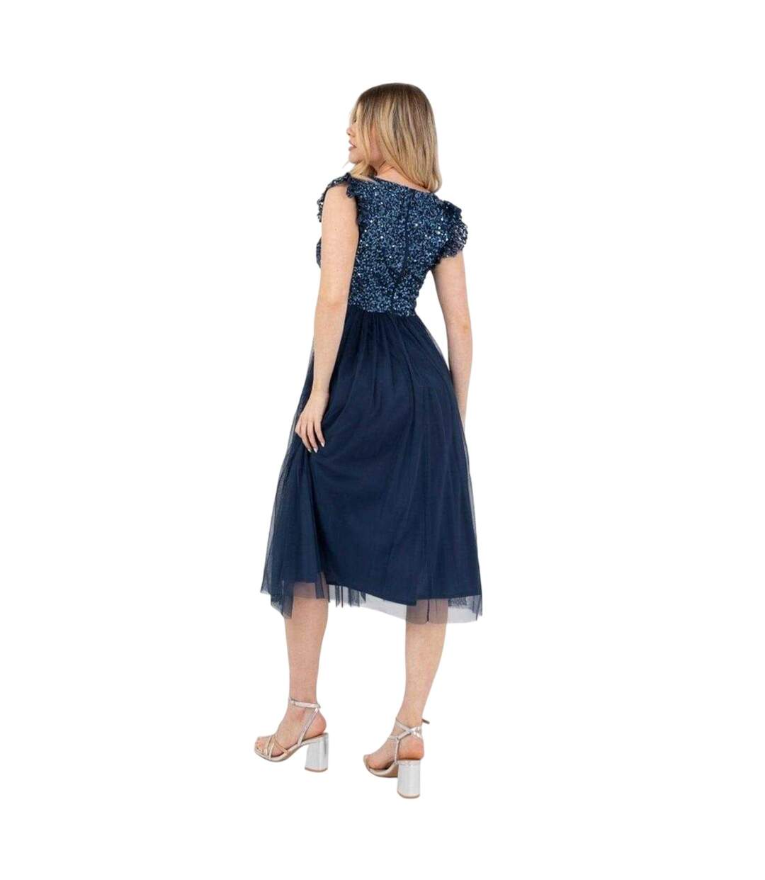 Robe Mi-longue Motif/style Paillette Femme Bleu Marine Foncé Deluxe-2