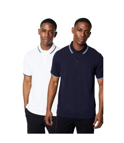 Maine Mens Tipped Cotton Polo Shirt (Pack of 2) (White/Navy) - UTDH6768