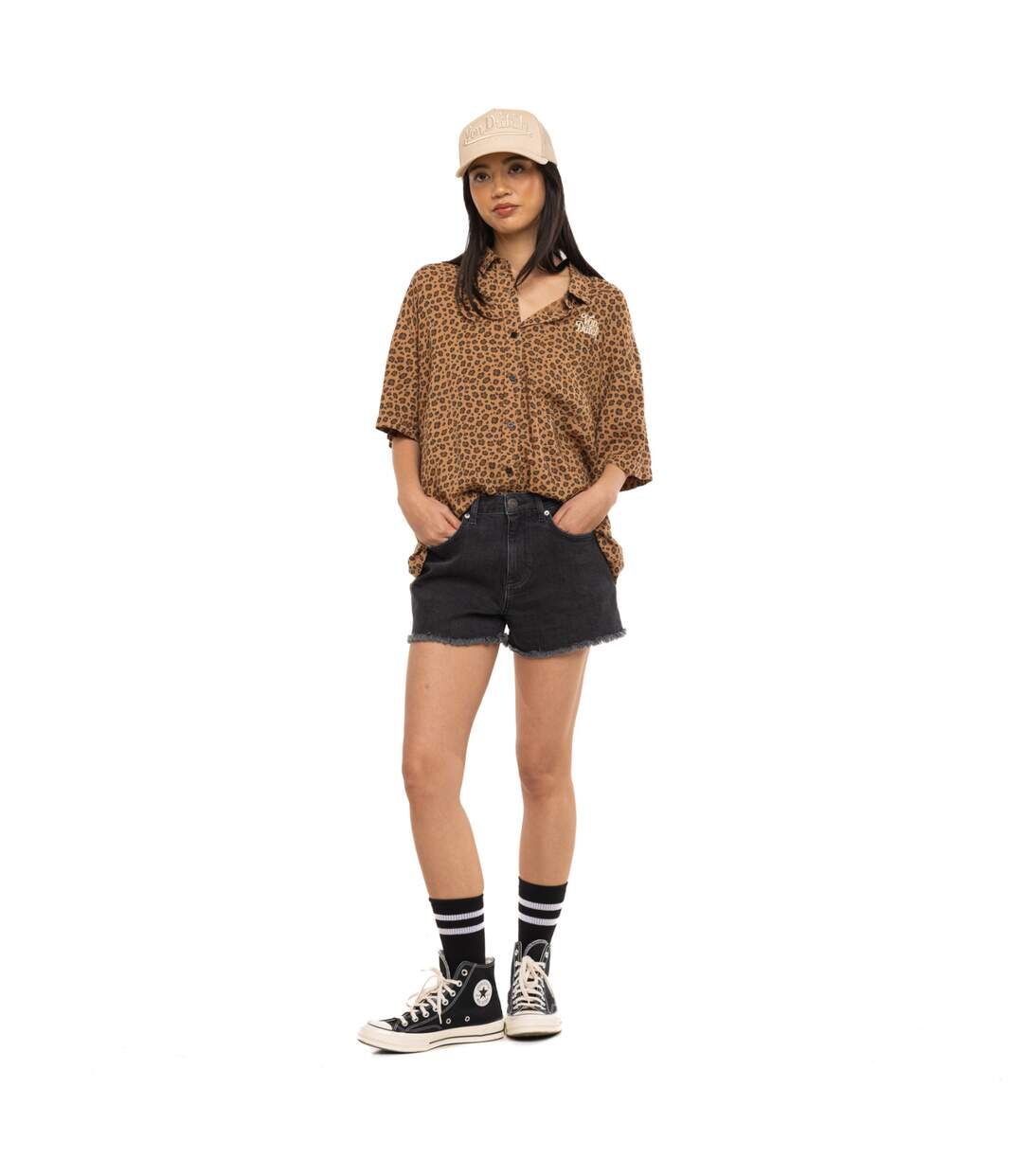 Chemise femme manches courtes fluide allover avec broderie Bestial Vondutch-5