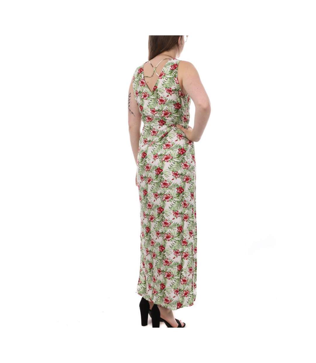 Robe Longue Blanche/Verte à fleurs Femme Vero Moda Easy - S-2