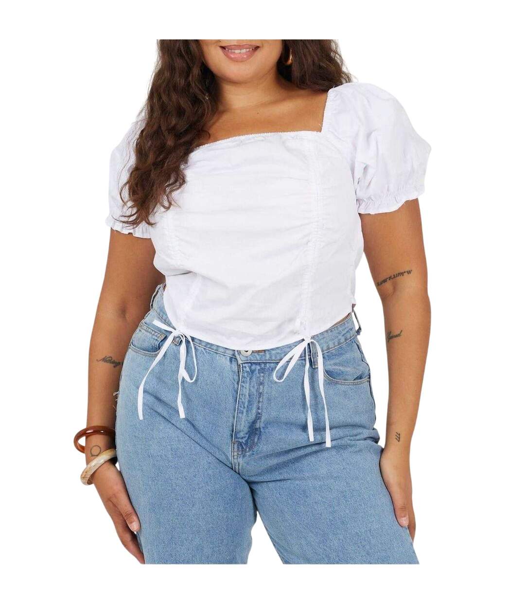 Haut Manches Bouffantes Motif/style Ruché Femme Blanc Brave Soul-2