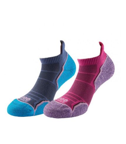 1000 Mile Womens/Ladies Run Ankle Socks (Pack of 2) (Hot Pink/Lavender/Blue) - UTCS123
