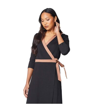 Womens/ladies Contrast Ponte Wrap Dress Black Principles