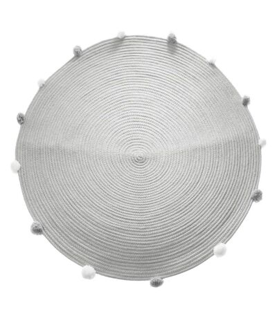 Tapis Déco Enfant Gros Pompons 90cm Gris