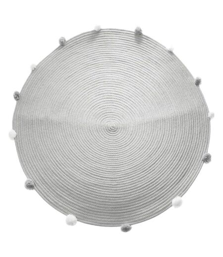 Tapis Déco Enfant Gros Pompons 90cm Gris