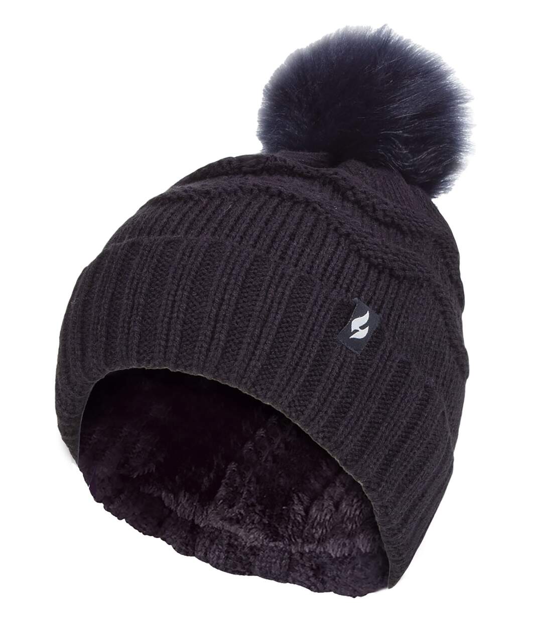 Heat Holders - Bonnet Femme Hiver Tricot Zigzag | Polaire avec Pompon