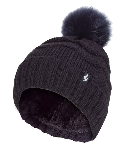 Ladies Zig Zag Turnover Thermal Pom Pom Hat for Winter