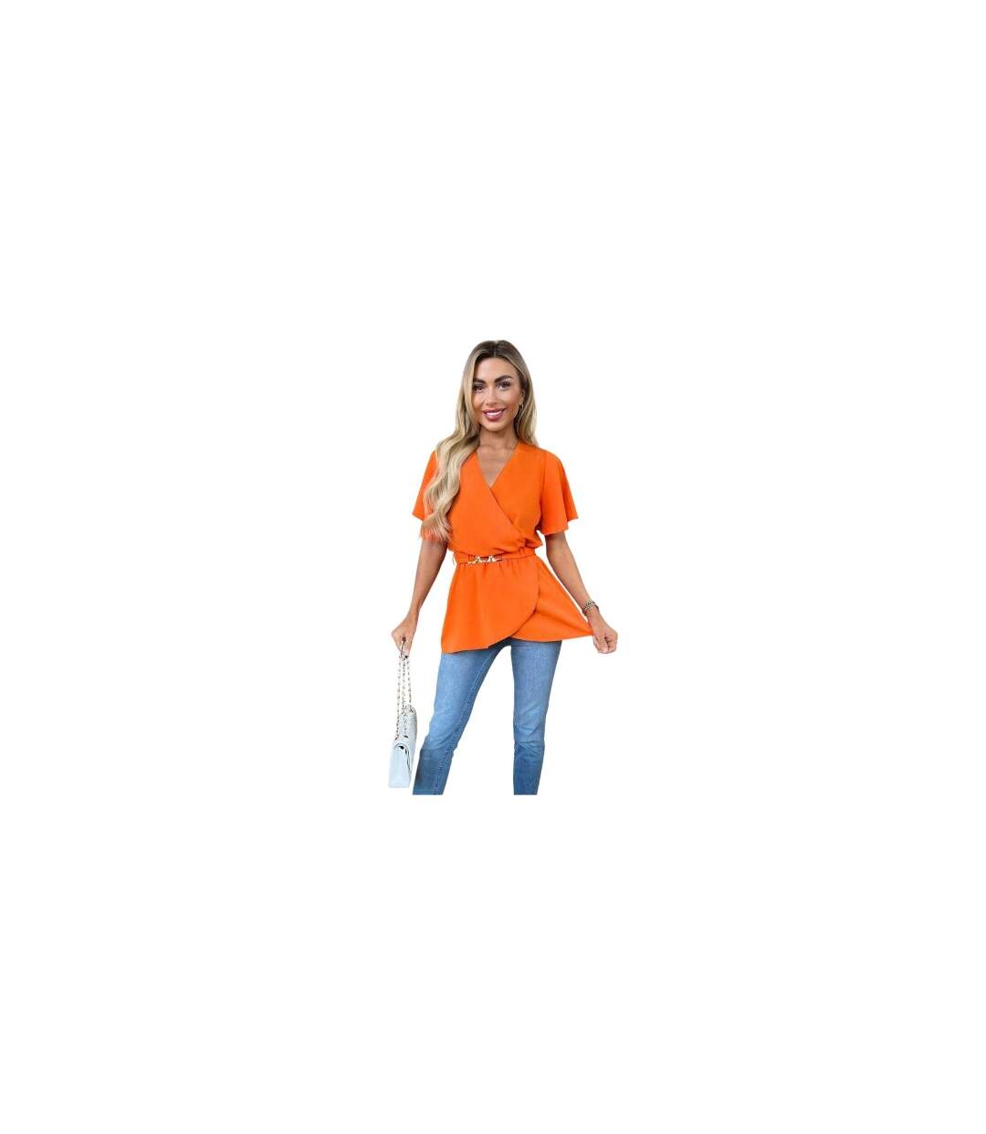 Haut Portefeuille Manches Volantées Femme Orange Ax-1