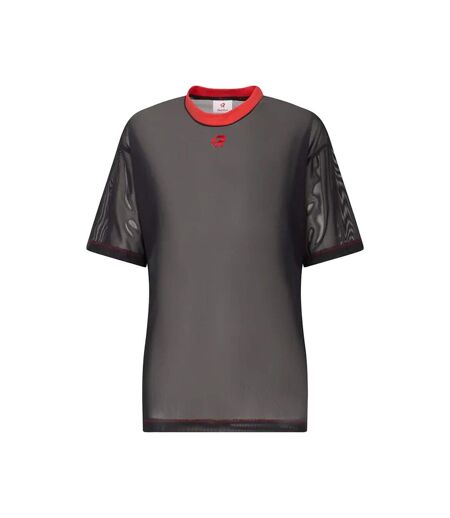 Womens/ladies Inky Mesh Oversized T-shirt Black Red Run